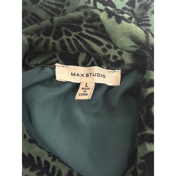 Max Studio Burnout Velvet Halter Blouse | Emerald Green Floral Flocked Top with - Picture 6 of 9